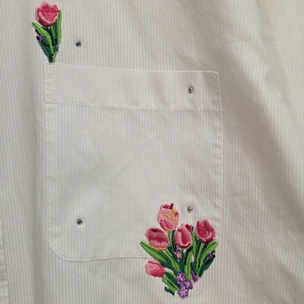 Vintage 90s Erin London button down blouse shirt top white floral large casual - Picture 10 of 10